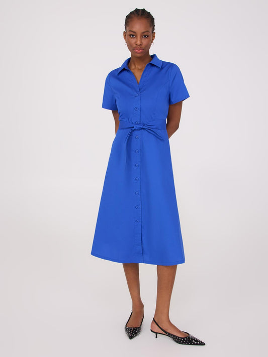 Midi Cotton Shirt Dress With Side Pockets