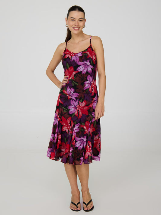 Floral Spaghetti Strap Chiffon Midi Dress