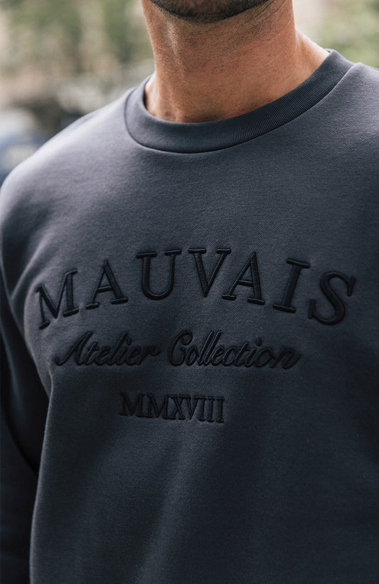 Ricamo Regular Logo Crew Sweatshirt in Slate